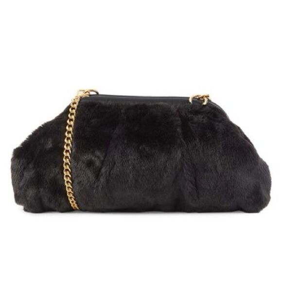 Jill & Ally Women’s Black Faux Fur Convertible Clutch Crossbody Bag One Size - Picture 1 of 16